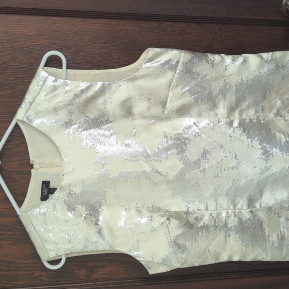 Talbots White Shimmery Bridal Graduation Sleeveless Sheath Dress Size 14 P - Picture 3 of 6